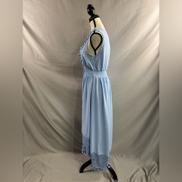 Tassel Shirred Sleeveless Asymmetrical Midi Dress Blue - Picture 7 of 8